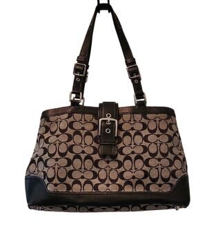 Coach Soho Bucklle Black and Brown Sateen & Leather Shoulder Bag Purse F12643